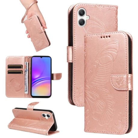 Чехол-книжка Swallowtail Butterfly Embossed Leather на Samsung Galaxy A07 5G - золото