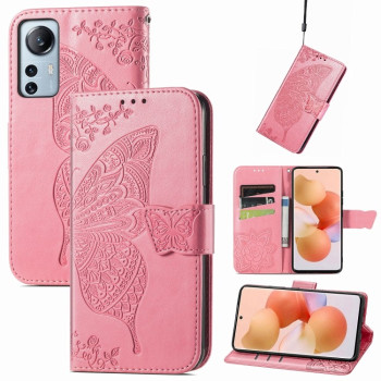 Чехол-книжка Butterfly Love Flower Embossed на Xiaomi 12 Lite - розовый