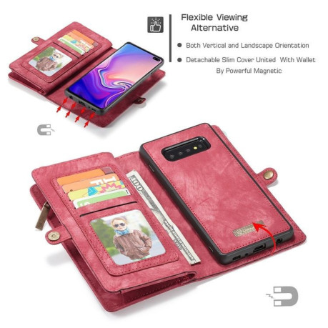Кожаный чехол- кошелек CaseMe 008 Sries Card Holder Wallet Style  на Samsung Galaxy S10+ / S10 Plus- красный