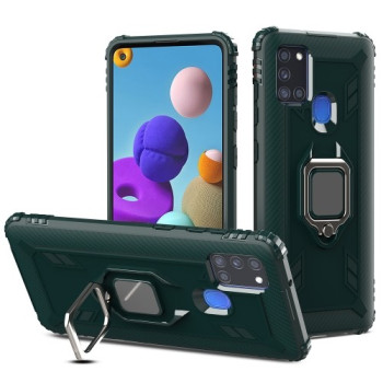 Противоударный чехол Carbon Fiber Rotating Ring на Samsung Galaxy A21S - зеленый