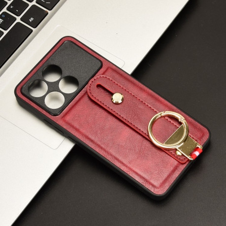 Противоударный чехол Wristband Leather Back для   Xiaomi Poco X6 Pro - красный