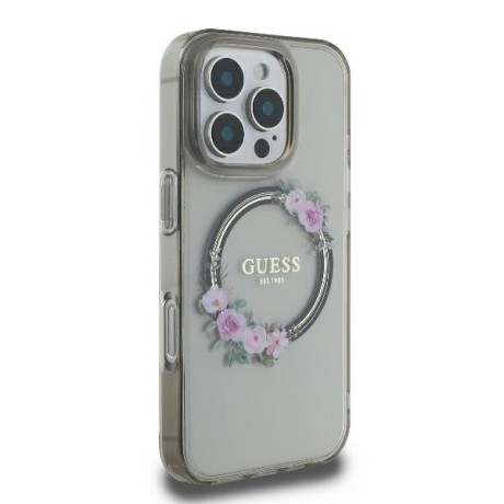 Оригінальний чохол Guess IML Flowers Wreath MagSafe для iPhone 16 Pro - Black