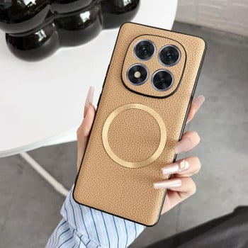 Противоударный чехол CD Magsafe Magnetic Litchi Texture для Xiaomi Redmi Note 14 Pro 4G - хаки