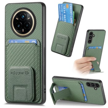 Противоударный чехол Carbon Fiber Card Bag для Realme 14 Pro+ - зеленый