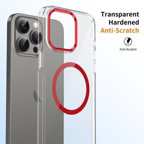 Противоударный чехол Ice Feel HD Transparent MagSafe PC для  iPhone 16 Pro - красный