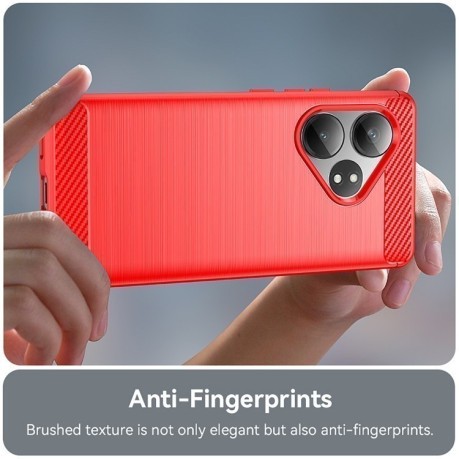 Противоударный чехол Brushed Texture Carbon Fiber на Realme GT 6 - красный