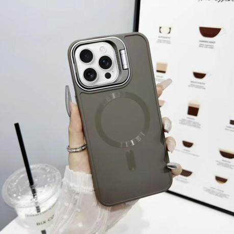 Противоударный чехол Skin Feel CD Texture MagSafe Lens Holder для iPhone 16 Pro Max - серый
