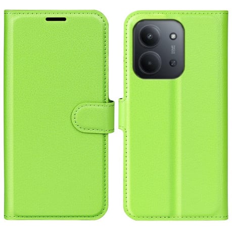 Чехол-книжка с фактурой Litchi и магнитным хлястиком на Xiaomi Redmi 15C 5G / 4G EU 173mm - зеленый