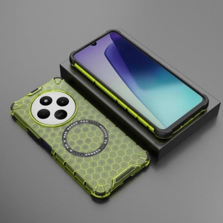 Противоударный чехол Honeycomb Magnetic Ring Shockproof на Xiaomi Redmi 14C 4G/Poco C75/Redmi A4 5G - зеленый