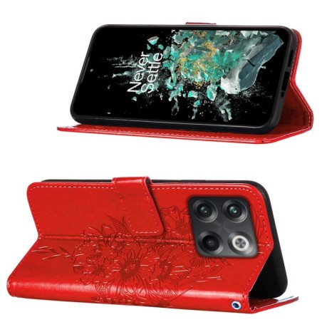 Чехол-книжка Embossed Butterfly для OnePlus 10T 5G/Ace Pro - красный