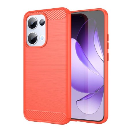 Противоударный чехол Brushed Texture Carbon Fiber на OPPO Reno13 Global - красный