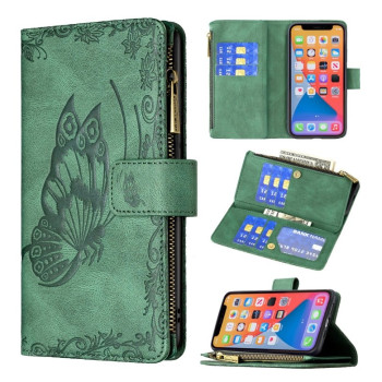 Чохол-гаманець Flying Butterfly Embossing для iPhone 13 Pro Max - зелений