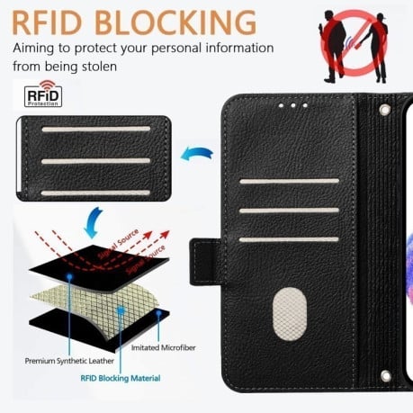 Чохол-книжка Embossed Rose RFID Anti-theft Leather для Xiaomi 14T - чорний