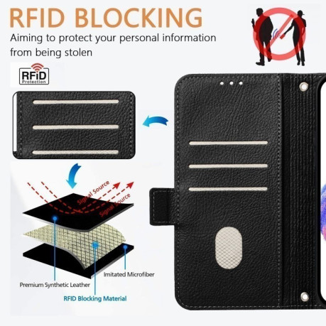 Чохол-книжка Embossed Rose RFID Anti-theft Leather для Xiaomi 14T Pro - чорний