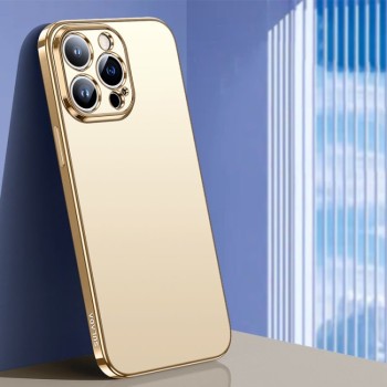 Чехол SULADA Electroplating Frosted TPU на iPhone 15 Pro - прозрачно-золотой