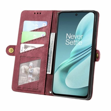 Чохол-книжка Geometric Zipper Wallet Side Buckle Leather для OnePlus Nord N30 SE - червоний
