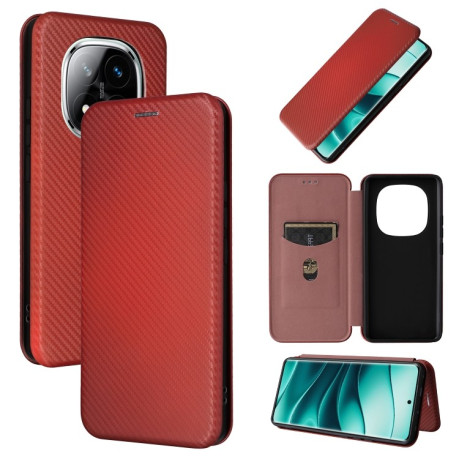 Чехол-книжка Carbon Fiber Texture на Xiaomi Redmi Note 14 Pro 4G Global - коричневый