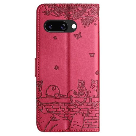 Чехол-книжка Cat Embossing Pattern на Google Pixel 9a - красный