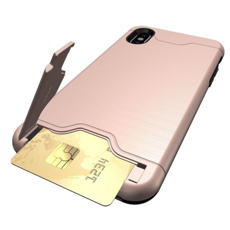 Противоударный чехол со слотом для кредитной карты Brushed  на iPhone Xs Max 6.5 - розовое золото