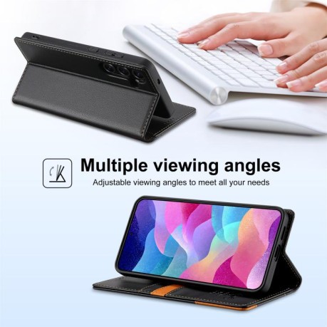 Чохол-книжка N.BEKUS P3 RFID Stitching з кишенькою для карток на Samsung Galaxy S25 FE 5G - чорний