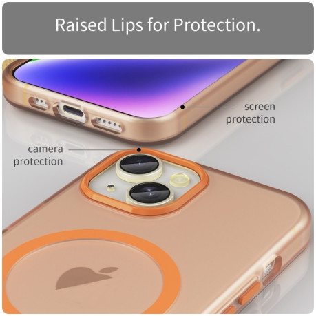 Противоударный чехол  MagSafe Frosted Translucent TPU + PC для iPhone 16 - оранжевый