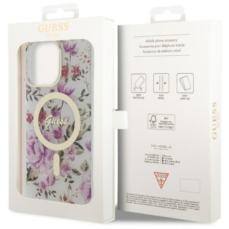Оригинальный чехол Guess Flower MagSafe для iPhone 14 Pro Max - Flower