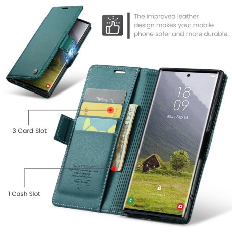 Чехол-книжка CaseMe 023 Butterfly Buckle Litchi Texture RFID Anti-theft Leather для Samsung Galaxy S25 Ultra 5G - зеленый