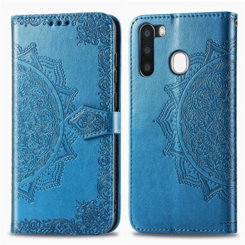 Чехол-книжка Lucky Clover Halfway Mandala Embossing Pattern на Samsung Galaxy A21 - синий