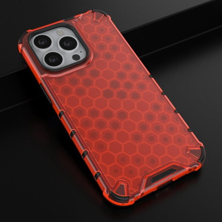 Противоударный чехол Honeycomb with Neck Lanyard для iPhone 13 Pro - красный
