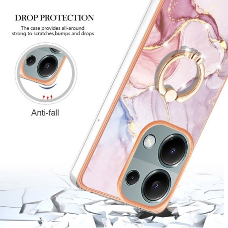 Чехол Electroplating with Ring Holder для Xiaomi Redmi Note 14S/ 13 Pro 4G / POCO M6 Pro 4G - рожеве золото