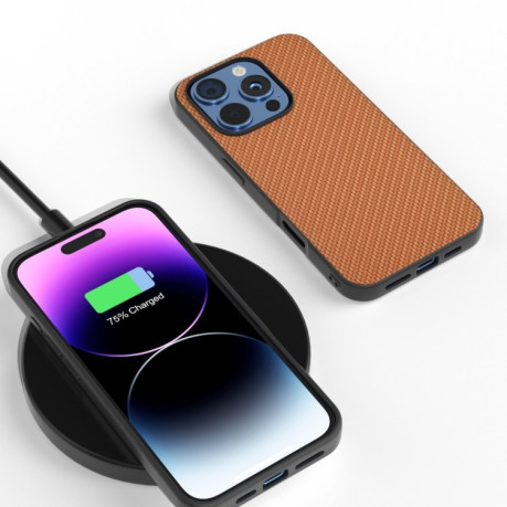 Ударозащитный чехол Carbon Fiber Texture Protective на iPhone 16 Pro Max - коричневый