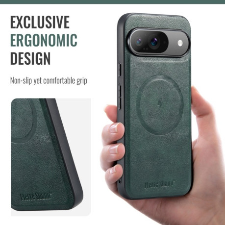 Чохол Fierre Shann Cowhide Texture MagSafe Magnetic для Google Pixel 9 Pro XL - зелений