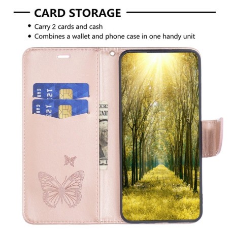 Чехол-книжка Butterflies Pattern для Samsung Galaxy A35 - розовое золото