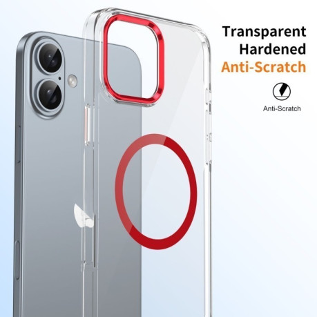 Противоударный чехол Ice Feel HD Transparent MagSafe PC для iPhone 16 Plus - красный