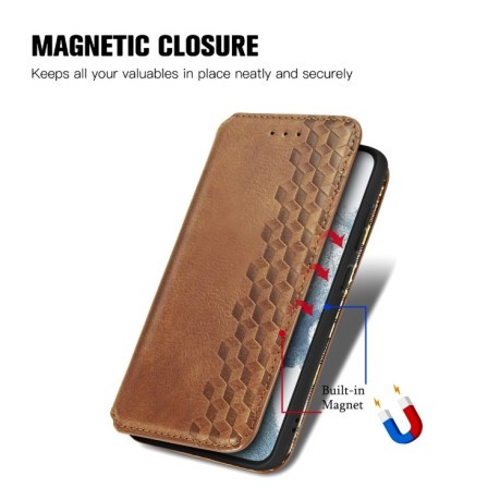 Чехол-книжка Cubic Grid для Samsung Galaxy S23 5G - коричневый