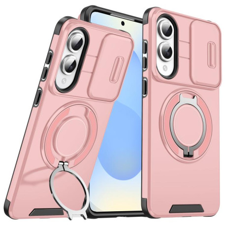 Противоударный чехол Sliding Camshield Ring Holder для Samsung Galaxy S25 Edge 5G - розовый