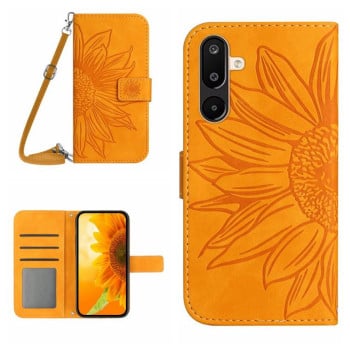 Чехол-книжка Skin Feel с рисунком подсолнуха на Samsung Galaxy F16 5G / M16 5G - желтый