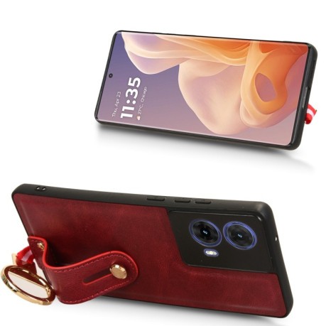 Противоударный чехол Wristband Leather Back для Motorola Moto G85 5G - красный