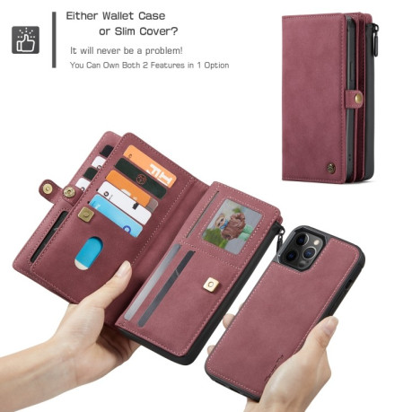 Шкіряний чохол-гаманець CaseMe 018 на iPhone 12 / 12 Pro - винно-червоний