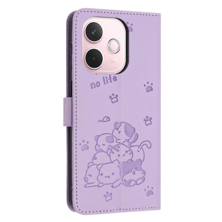Чохол-книжка Embossed Kitten Phone Leather для OPPO A5 Pro 5G Global - фіолетовий