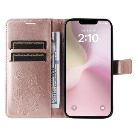 Чехол-книжка Embossed Butterfly для iPhone 16e - розовое золото