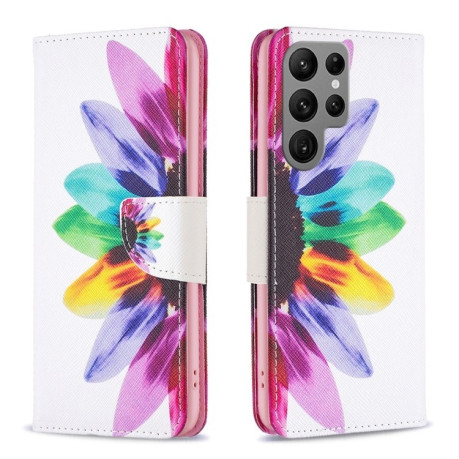Чехол-книжка Colored Drawing Pattern для Samsung Galaxy S25 Ultra 5G - Flower