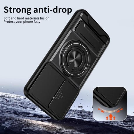 Противоударный чехол Lens Sliding Window Multifunctional Magnetic Shockproof со шторкой камеры на Samsung Galaxy A57 5G — чёрный