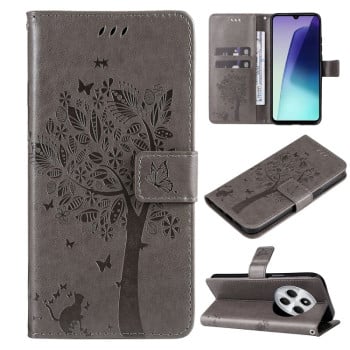 Чохол-книжка Happy Cat Pattern для Xiaomi Redmi 14C 4G/Poco C75/Redmi A4 5G - сірий