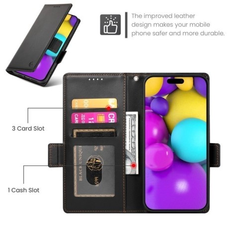 Чохол-книжка Side Buckle Magnetic Frosted Leather для iPhone 16 - чорний