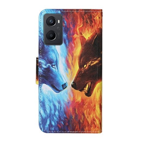 Чехол-книжка Colored Drawing Pattern для Realme 9i/OPPO A76/A96 - Flaming Wolf