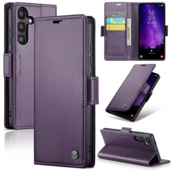 Чехол-книжка CaseMe 023 Butterfly Buckle Litchi Texture RFID Anti-theft Leather для Samsung Galaxy S24 FE 5G - фиолетовый