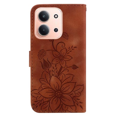 Чохол-книжка з тисненням Lily та магнітною застібкою на Xiaomi Redmi 15C 5G / 4G EU 173mm / Poco C85 5G - коричневий
