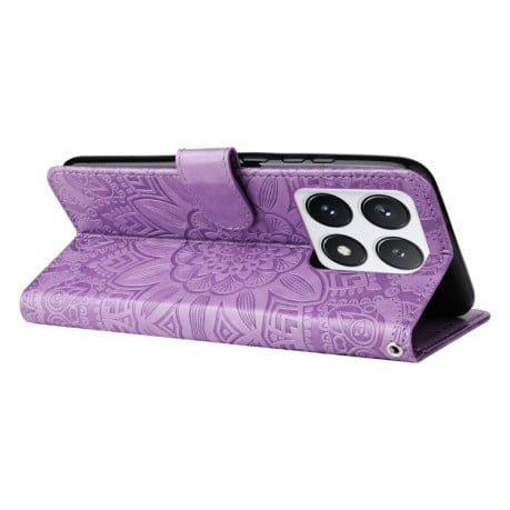 Чехол-книжка Embossed Sunflower для Xiaomi 14T Pro - фиолетовый