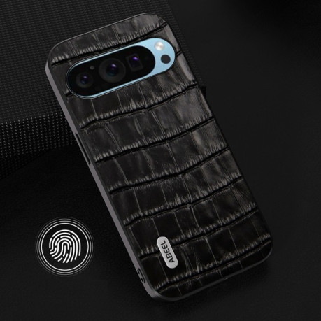 Противоударный чехол ABEEL Crocodile Texture Genuine Leather для Google Pixel 9 Pro - черный